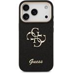 Guess PU Fixed Glitter 4G Metal Frame kryt pre iPhone 17 Pro, čierny