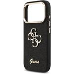 Guess PU Fixed Glitter 4G Metal Frame kryt pre iPhone 17 Pro, čierny