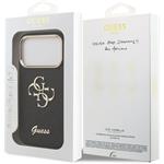 Guess PU Fixed Glitter 4G Metal Frame kryt pre iPhone 17 Pro, čierny