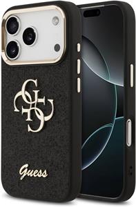 Guess PU Fixed Glitter 4G Metal Frame kryt pre iPhone 17 Pro, čierny