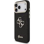 Guess PU Fixed Glitter 4G Metal Frame kryt pre iPhone 17 Pro Max, čierny