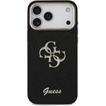 Guess PU Fixed Glitter 4G Metal Frame kryt pre iPhone 17 Pro Max, čierny