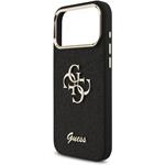 Guess PU Fixed Glitter 4G Metal Frame kryt pre iPhone 17 Pro Max, čierny