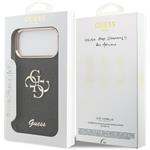 Guess PU Fixed Glitter 4G Metal Frame kryt pre iPhone 17 Pro Max, čierny