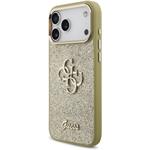 Guess PU Fixed Glitter 4G Metal Frame kryt pre iPhone 17 Pro Max, zlatý