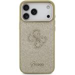 Guess PU Fixed Glitter 4G Metal Frame kryt pre iPhone 17 Pro Max, zlatý