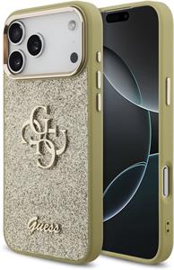 Guess PU Fixed Glitter 4G Metal Frame kryt pre iPhone 17 Pro Max, zlatý