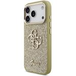 Guess PU Fixed Glitter 4G Metal Frame kryt pre iPhone 17 Pro, zlatý