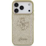 Guess PU Fixed Glitter 4G Metal Frame kryt pre iPhone 17 Pro, zlatý