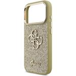 Guess PU Fixed Glitter 4G Metal Frame kryt pre iPhone 17 Pro, zlatý