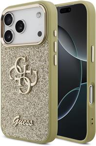 Guess PU Fixed Glitter 4G Metal Frame kryt pre iPhone 17 Pro, zlatý