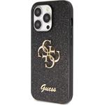 Guess PU Fixed Glitter 4G Metal Logo kryt pre iPhone 15 Pro Max, čierny