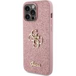 Guess PU Fixed Glitter 4G Metal Logo kryt pre iPhone 15 Pro Max, ružový