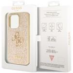 Guess PU Fixed Glitter 4G Metal Logo kryt pre iPhone 15 Pro Max, zlatý