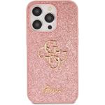 Guess PU Fixed Glitter 4G Metal Logo kryt pre iPhone 15 Pro, ružový