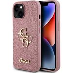 Guess PU Fixed Glitter 4G Metal Logo kryt pre iPhone 15, ružový