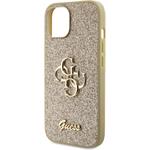 Guess PU Fixed Glitter 4G Metal Logo kryt pre iPhone 15, zlatý