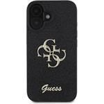 Guess PU Fixed Glitter 4G Metal Logo kryt pre iPhone 16, čierny