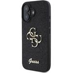 Guess PU Fixed Glitter 4G Metal Logo kryt pre iPhone 16, čierny