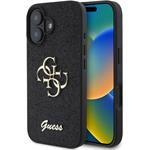 Guess PU Fixed Glitter 4G Metal Logo kryt pre iPhone 16, čierny