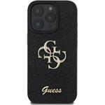 Guess PU Fixed Glitter 4G Metal Logo kryt pre iPhone 16 Pro, čierny