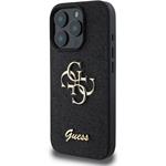 Guess PU Fixed Glitter 4G Metal Logo kryt pre iPhone 16 Pro, čierny