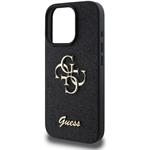 Guess PU Fixed Glitter 4G Metal Logo kryt pre iPhone 16 Pro, čierny