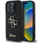 Guess PU Fixed Glitter 4G Metal Logo kryt pre iPhone 16 Pro, čierny