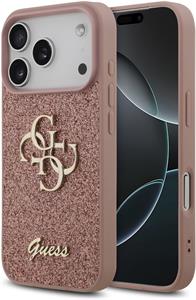 Guess PU Fixed Glitter 4G Metal Logo kryt pre iPhone 17 Pro, ružový