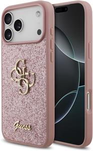 Guess PU Fixed Glitter 4G Metal Logo kryt pre iPhone 18 Pro Max, ružový