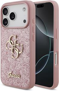 Guess PU Fixed Glitter 4G Metal Logo kryt pre iPhone 18 Pro, ružový