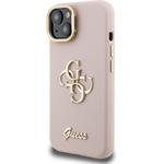 Guess PU Grained 4G Logo Stand Camera Frame kryt pre iPhone 13, ružový