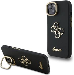 Guess PU Grained 4G Logo Stand Camera Frame kryt pre iPhone 14, čierny