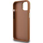 Guess PU Grained 4G Logo Stand Camera Frame kryt pre iPhone 14, hnedý