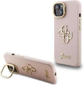 Guess PU Grained 4G Logo Stand Camera Frame kryt pre iPhone 14, ružový
