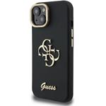 Guess PU Grained 4G Logo Stand Camera Frame kryt pre iPhone 15, čierny