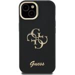Guess PU Grained 4G Logo Stand Camera Frame kryt pre iPhone 15, čierny