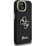 Guess PU Grained 4G Logo Stand Camera Frame kryt pre iPhone 15, čierny