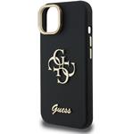 Guess PU Grained 4G Logo Stand Camera Frame kryt pre iPhone 15, čierny