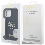 Guess PU Grained 4G Logo Stand Camera Frame kryt pre iPhone 15, čierny