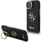 Guess PU Grained 4G Logo Stand Camera Frame kryt pre iPhone 15, čierny
