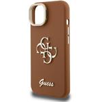 Guess PU Grained 4G Logo Stand Camera Frame kryt pre iPhone 15, hnedý