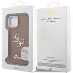 Guess PU Grained 4G Logo Stand Camera Frame kryt pre iPhone 15, hnedý