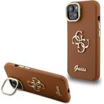 Guess PU Grained 4G Logo Stand Camera Frame kryt pre iPhone 15, hnedý