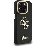Guess PU Grained 4G Logo Stand Camera Frame kryt pre iPhone 15 Pro, čierny