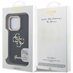 Guess PU Grained 4G Logo Stand Camera Frame kryt pre iPhone 15 Pro, čierny