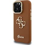 Guess PU Grained 4G Logo Stand Camera Frame kryt pre iPhone 15 Pro Max, hnedý