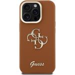 Guess PU Grained 4G Logo Stand Camera Frame kryt pre iPhone 15 Pro Max, hnedý