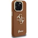 Guess PU Grained 4G Logo Stand Camera Frame kryt pre iPhone 15 Pro Max, hnedý