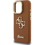 Guess PU Grained 4G Logo Stand Camera Frame kryt pre iPhone 15 Pro Max, hnedý